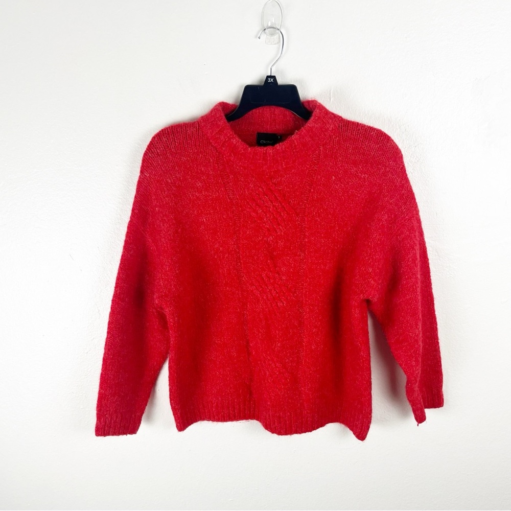 CLICHE’ Red Wool Blend Long Sleeves Fuzzy High Neck Sweater Small Cozy Casual
